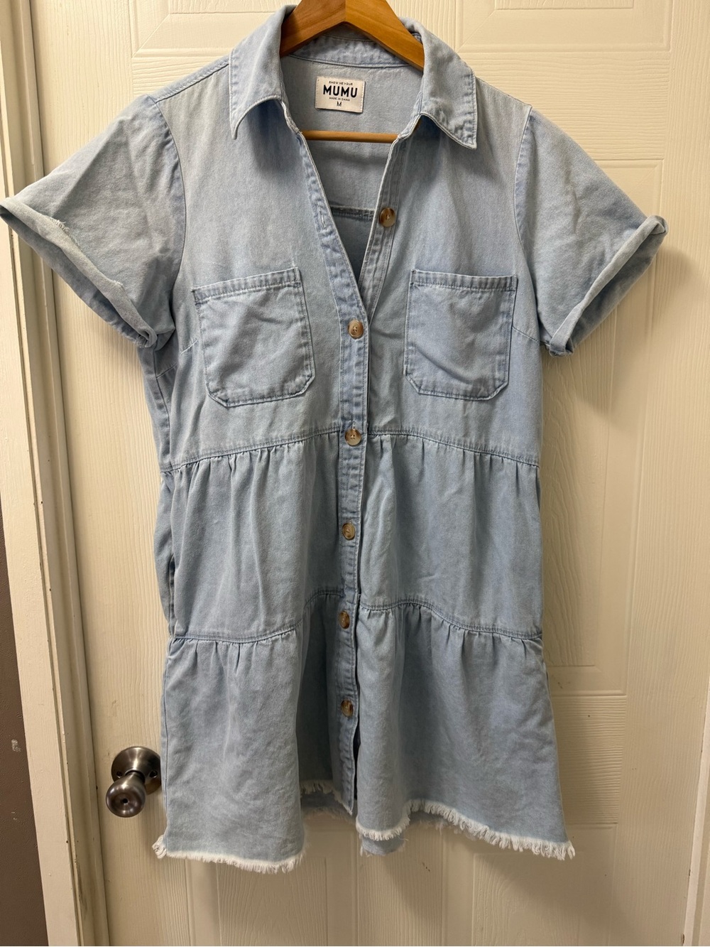 Show Me Your MuMu Light Blue Denim Shirt Dress
